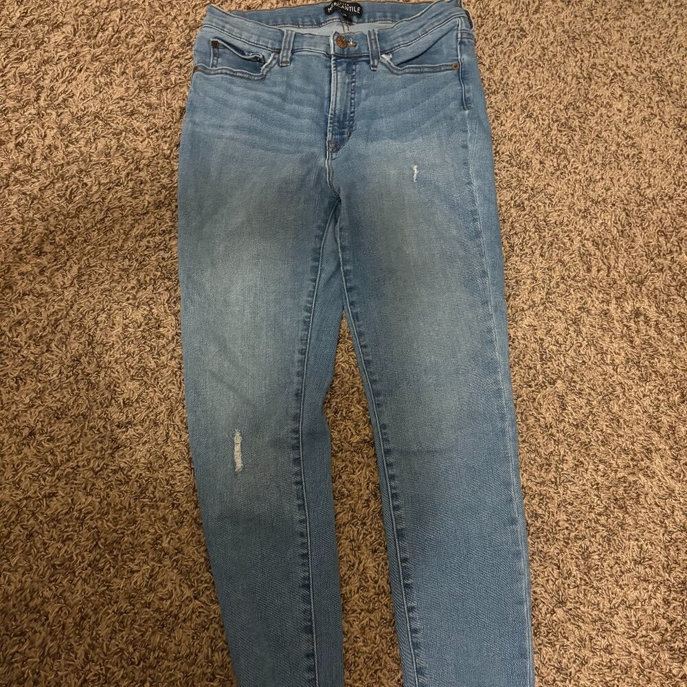 J. Crew Mercantile 9" High Rise Skinny Jeans 29 Light Blue Denim Raw Hem Zip Fly